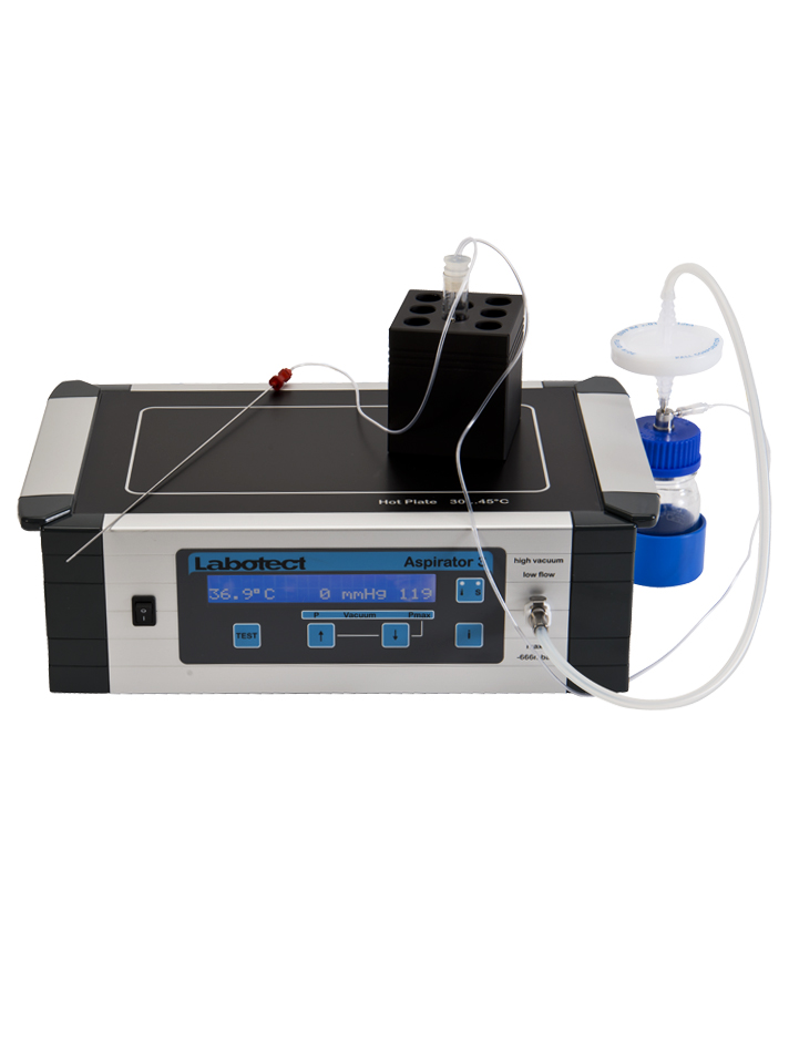 The Aspirator 3 can be equiped with a hot plate on which a heating block can be heated up.